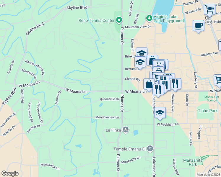 map of restaurants, bars, coffee shops, grocery stores, and more near 1340 Balfour Drive in Reno