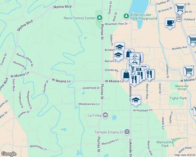 map of restaurants, bars, coffee shops, grocery stores, and more near 1340 Balfour Drive in Reno