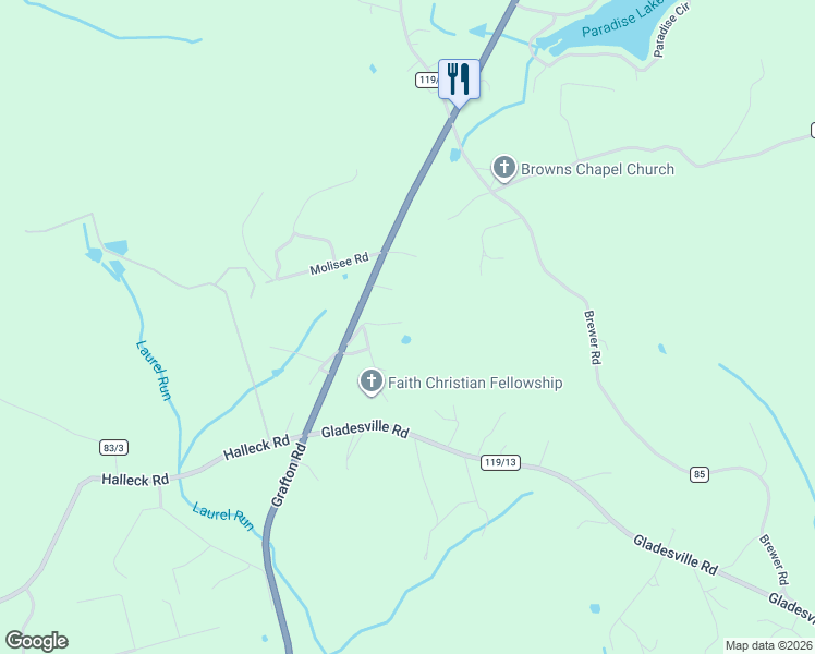 map of restaurants, bars, coffee shops, grocery stores, and more near 3785 Grafton Road in Morgantown
