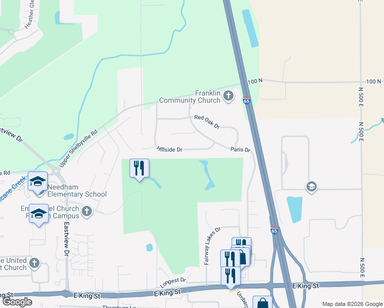 map of restaurants, bars, coffee shops, grocery stores, and more near 1884 Hillside Drive in Franklin