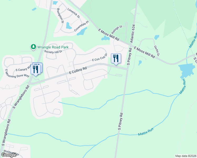map of restaurants, bars, coffee shops, grocery stores, and more near 46 Cheshire Drive in Galloway