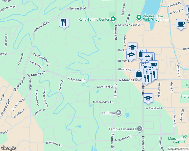 map of restaurants, bars, coffee shops, grocery stores, and more near 3275 Covent Gardens Drive in Reno
