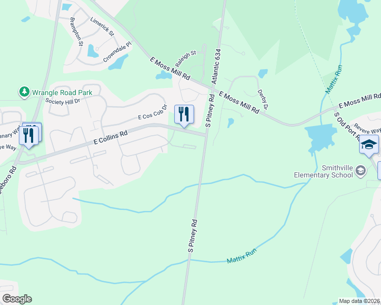 map of restaurants, bars, coffee shops, grocery stores, and more near 163 Sussex Place in Absecon