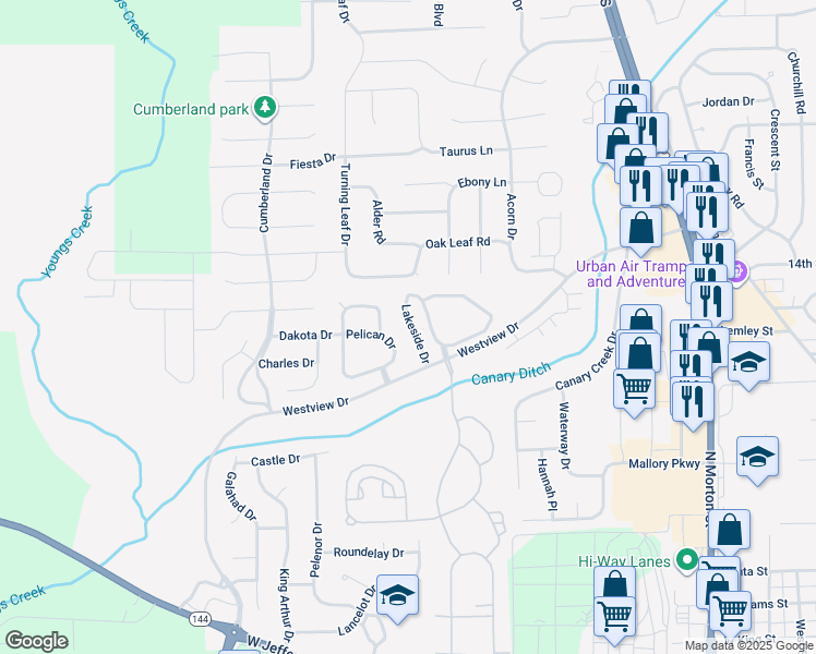 map of restaurants, bars, coffee shops, grocery stores, and more near 1850 Lakeside Drive in Franklin