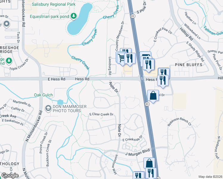 map of restaurants, bars, coffee shops, grocery stores, and more near 12362 South Chateau Creek Court in Parker
