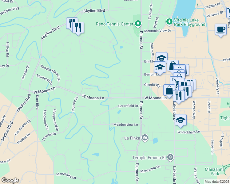 map of restaurants, bars, coffee shops, grocery stores, and more near 3275 Covent Gardens Drive in Reno