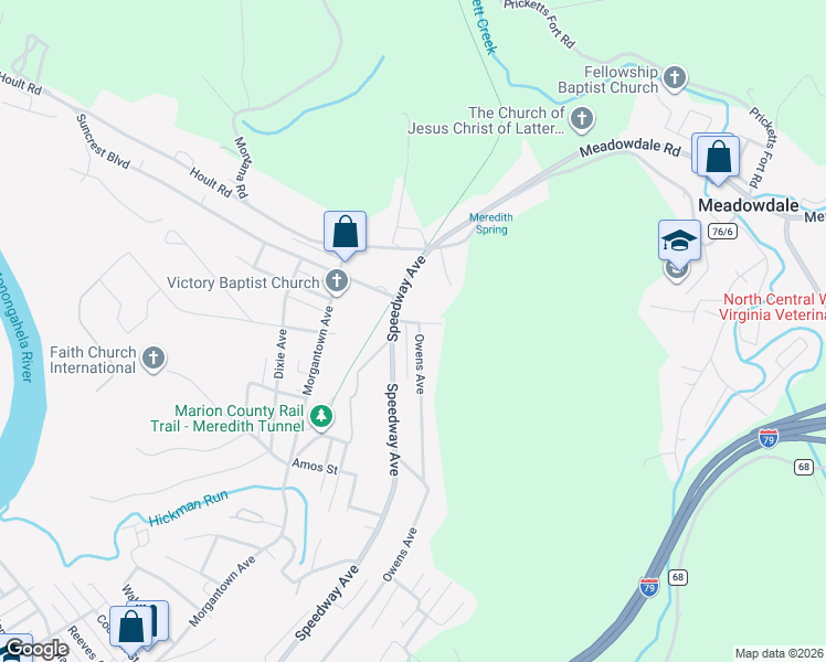 map of restaurants, bars, coffee shops, grocery stores, and more near 1868 Owens Avenue in Fairmont
