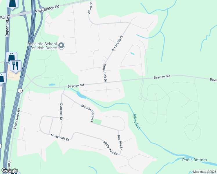 map of restaurants, bars, coffee shops, grocery stores, and more near 201 East Bradford Court in Middletown