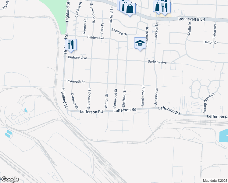 map of restaurants, bars, coffee shops, grocery stores, and more near 2120 Fernwood Street in Middletown