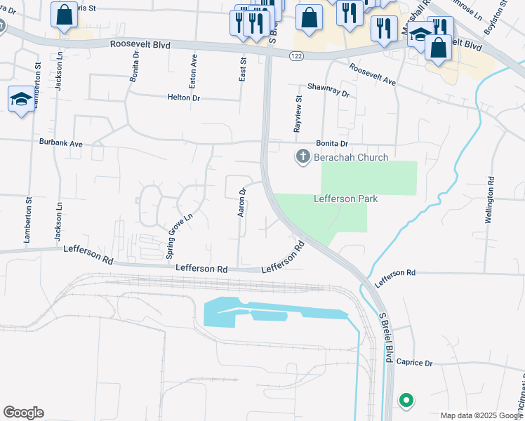 map of restaurants, bars, coffee shops, grocery stores, and more near 2044 South Breiel Boulevard in Middletown