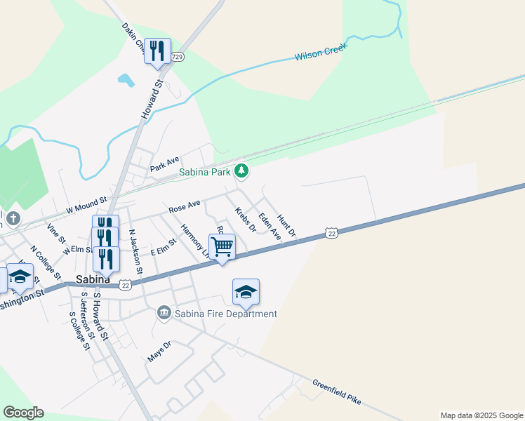 map of restaurants, bars, coffee shops, grocery stores, and more near 104 Eden Avenue in Sabina