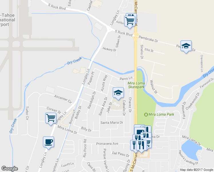 map of restaurants, bars, coffee shops, grocery stores, and more near 2761 Santa Ana Dr in Reno