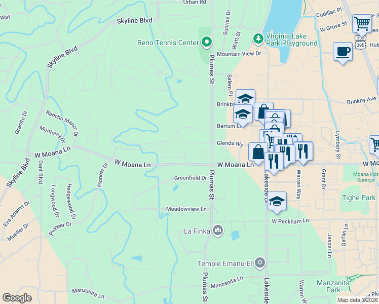 map of restaurants, bars, coffee shops, grocery stores, and more near 1340 Balfour Drive in Reno