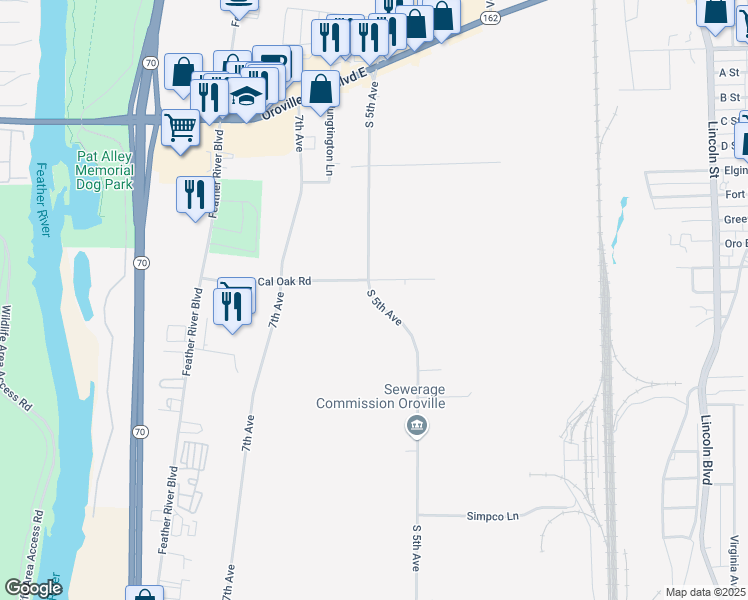 map of restaurants, bars, coffee shops, grocery stores, and more near 2720 South 5th Avenue in Oroville