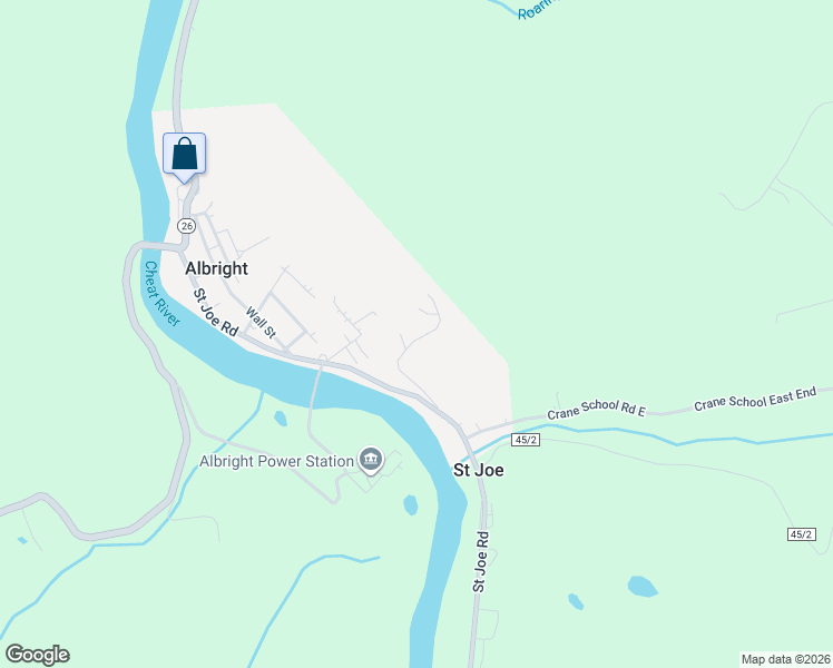 map of restaurants, bars, coffee shops, grocery stores, and more near 207 Snake Den Road in Albright