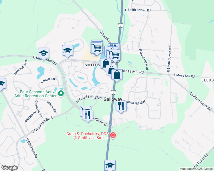 map of restaurants, bars, coffee shops, grocery stores, and more near 93 Waterview Drive in Absecon