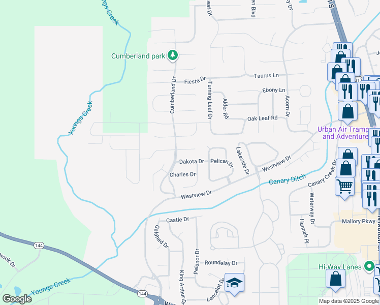 map of restaurants, bars, coffee shops, grocery stores, and more near 1281 Pamela Court in Franklin