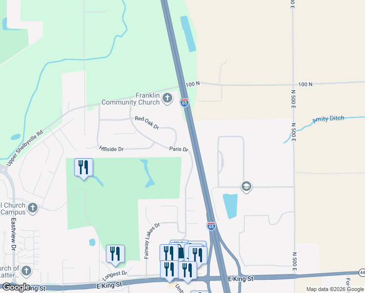 map of restaurants, bars, coffee shops, grocery stores, and more near 1159 Paris Drive in Franklin
