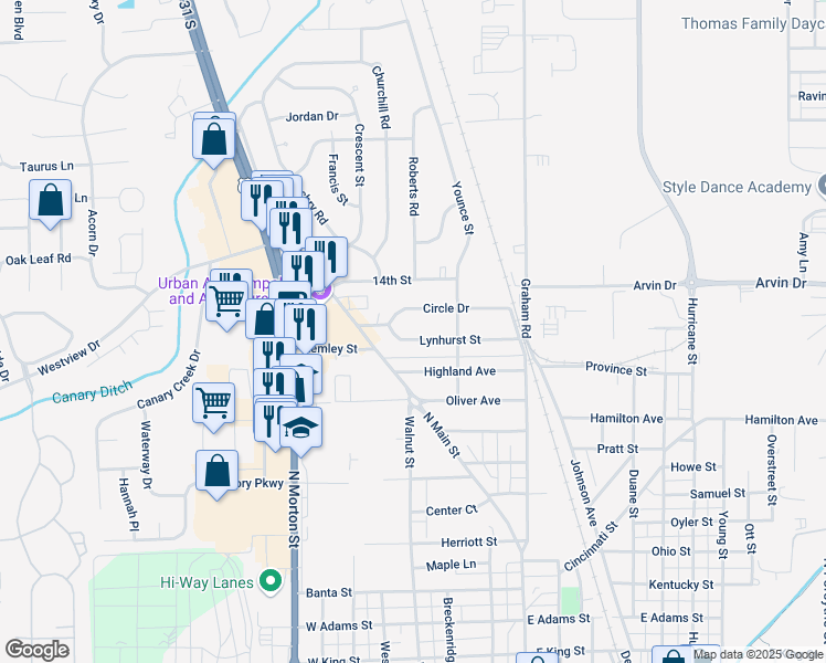 map of restaurants, bars, coffee shops, grocery stores, and more near 100 Lynhurst Street in Franklin
