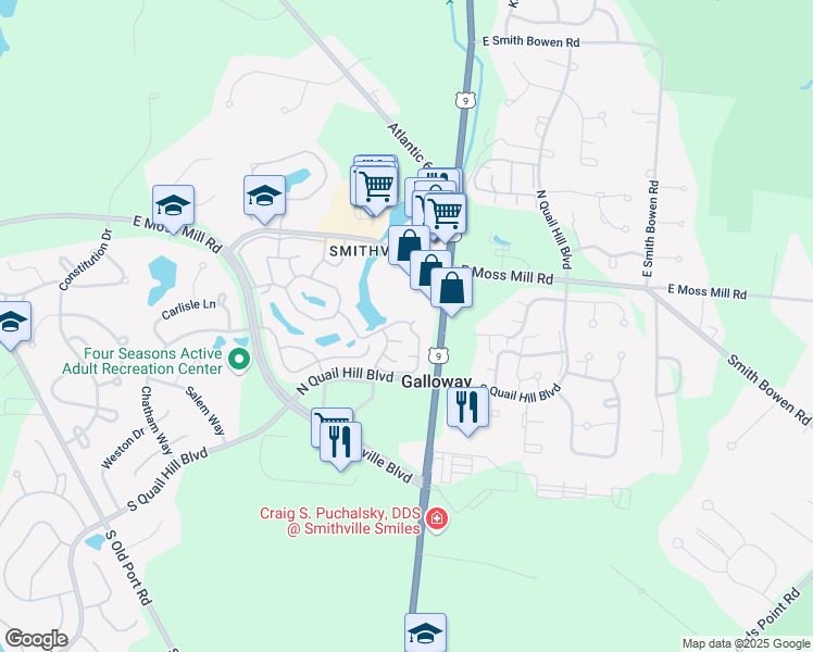 map of restaurants, bars, coffee shops, grocery stores, and more near 10 Waterview Drive in Galloway