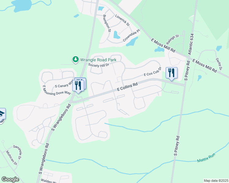 map of restaurants, bars, coffee shops, grocery stores, and more near 18 Colonial Court in Galloway