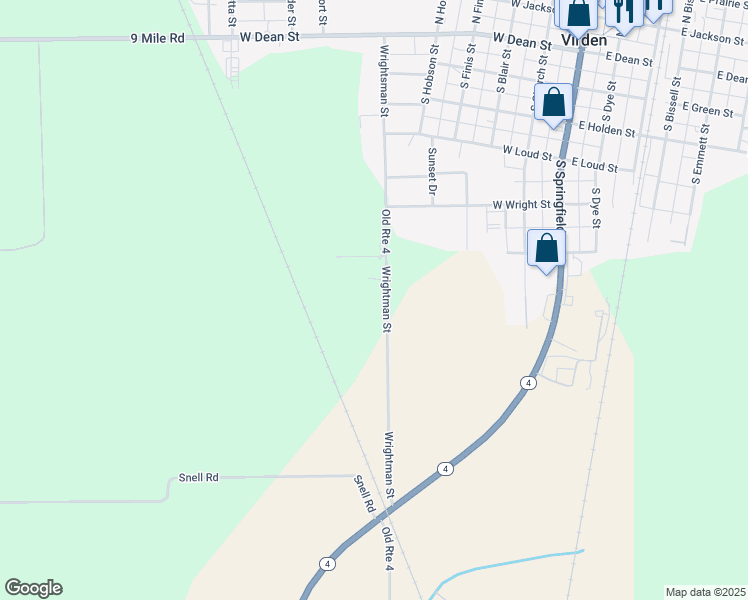 map of restaurants, bars, coffee shops, grocery stores, and more near 617 South Wrightsman Street in Virden