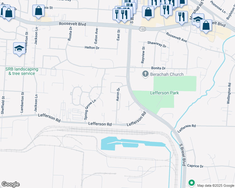 map of restaurants, bars, coffee shops, grocery stores, and more near 1990 Aaron Drive in Middletown