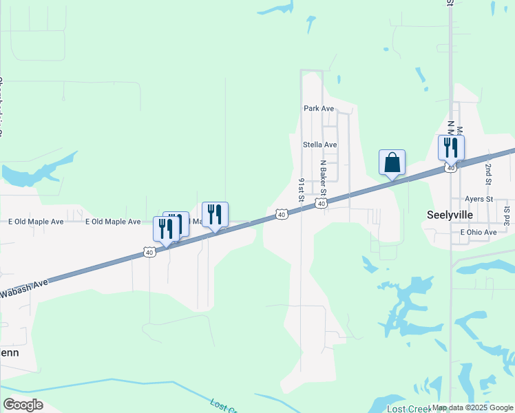 map of restaurants, bars, coffee shops, grocery stores, and more near in Vigo County