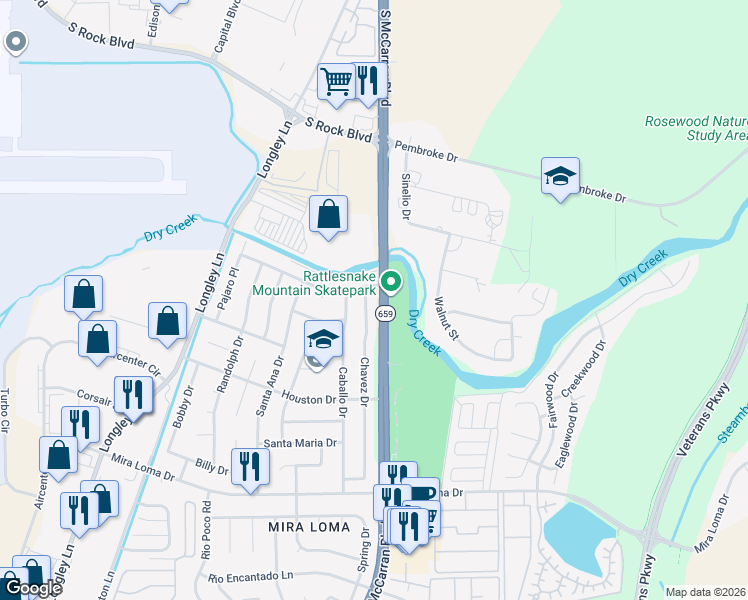 map of restaurants, bars, coffee shops, grocery stores, and more near in Reno