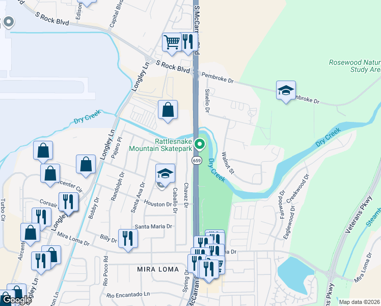 map of restaurants, bars, coffee shops, grocery stores, and more near in Reno