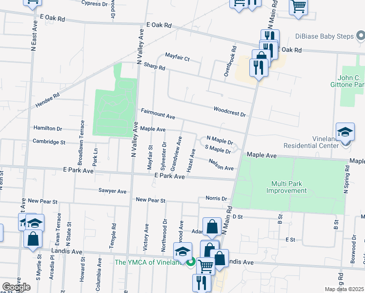 map of restaurants, bars, coffee shops, grocery stores, and more near 508 Grandview Avenue in Vineland