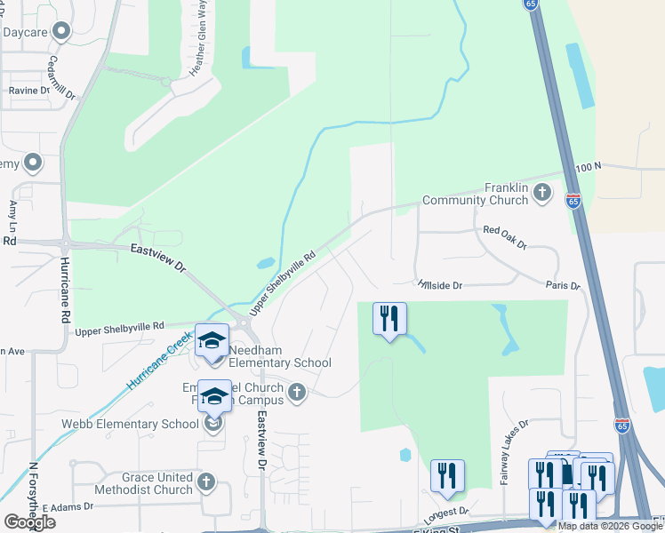 map of restaurants, bars, coffee shops, grocery stores, and more near 3903 East 100 North in Franklin