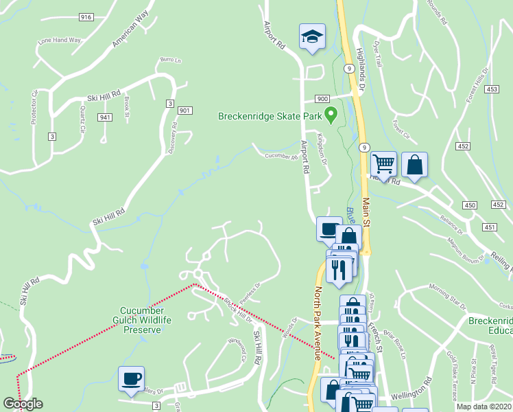 map of restaurants, bars, coffee shops, grocery stores, and more near 68 Iron Mask Road in Breckenridge