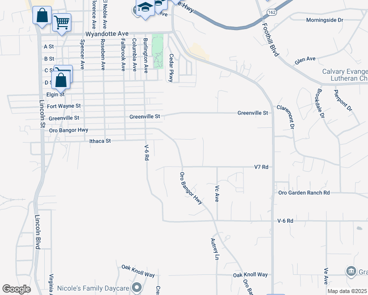 map of restaurants, bars, coffee shops, grocery stores, and more near 2955 Oro Bangor Highway in Oroville