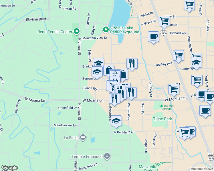 map of restaurants, bars, coffee shops, grocery stores, and more near in Reno