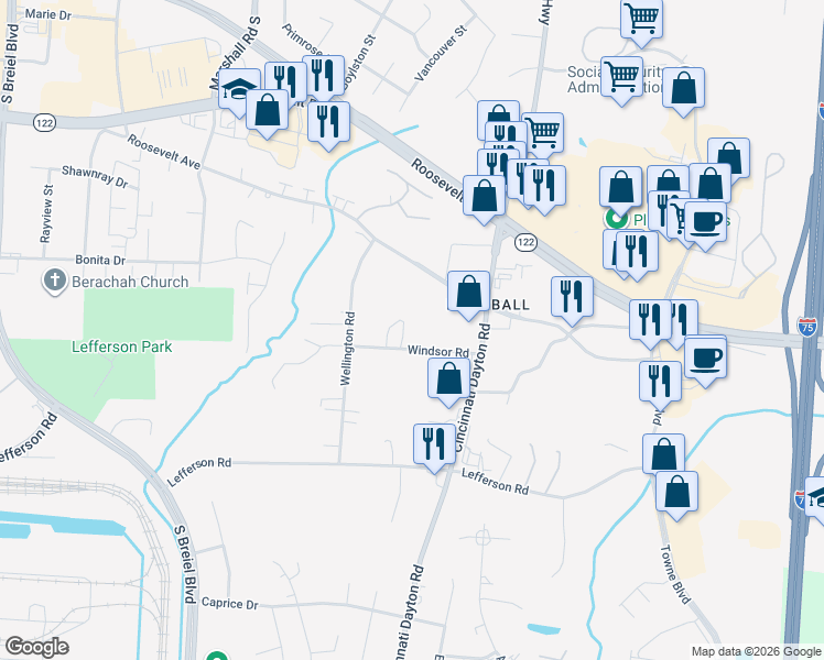 map of restaurants, bars, coffee shops, grocery stores, and more near 5008 Roosevelt Avenue in Middletown