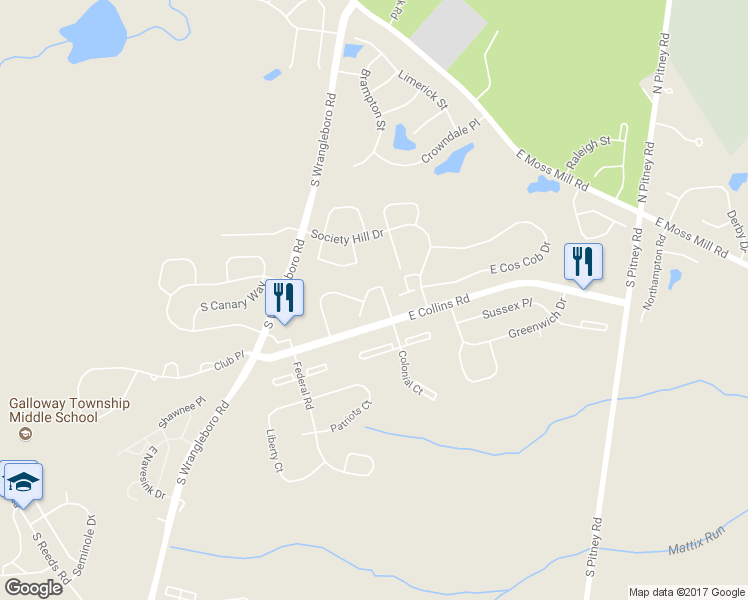 map of restaurants, bars, coffee shops, grocery stores, and more near 74 Apache Court in Galloway