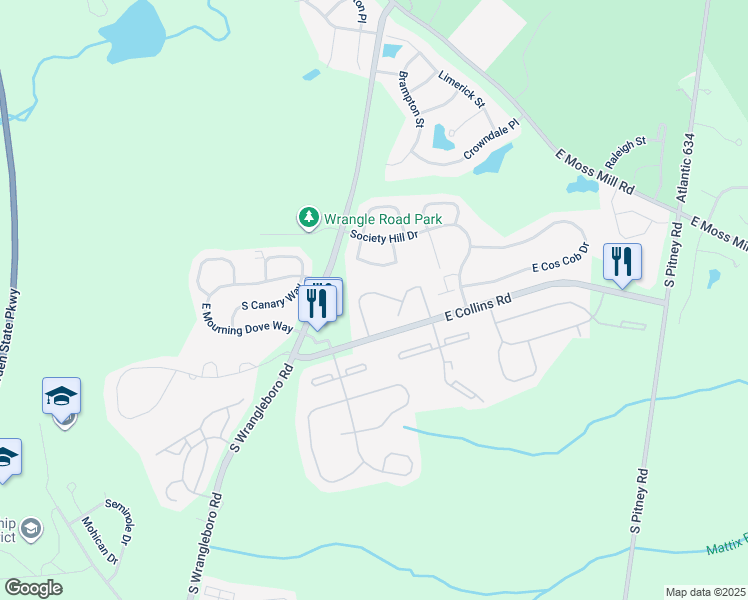 map of restaurants, bars, coffee shops, grocery stores, and more near 106 Cherokee Drive in Galloway