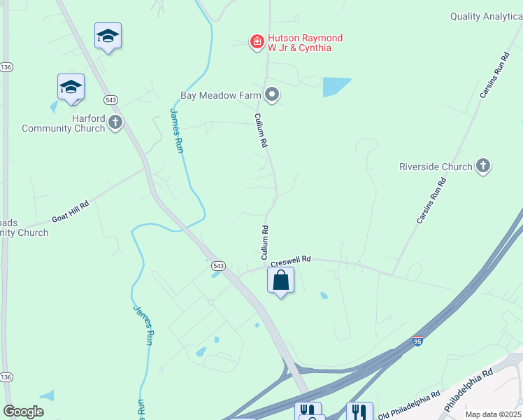 map of restaurants, bars, coffee shops, grocery stores, and more near 2709 Cullum Road in Bel Air