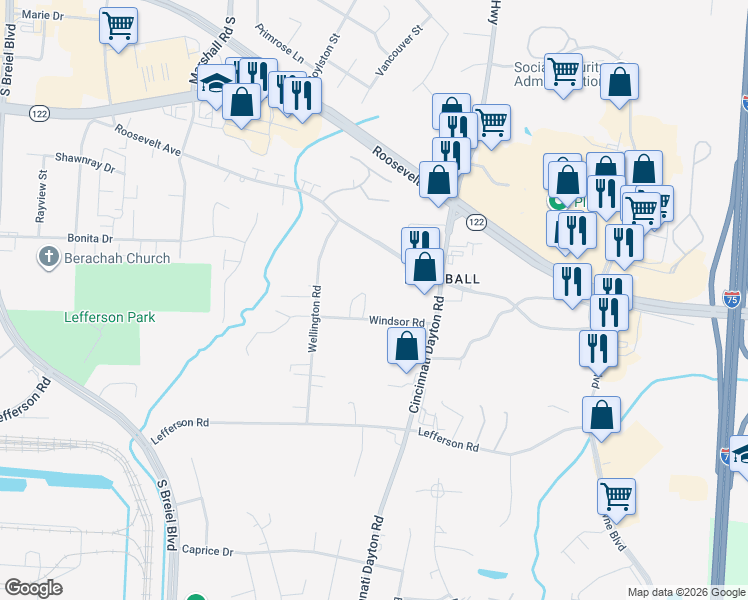 map of restaurants, bars, coffee shops, grocery stores, and more near 5008 Roosevelt Avenue in Middletown