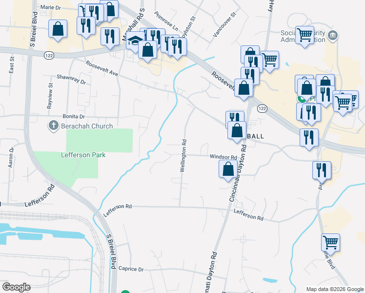map of restaurants, bars, coffee shops, grocery stores, and more near 2009 Wellington Road in Middletown