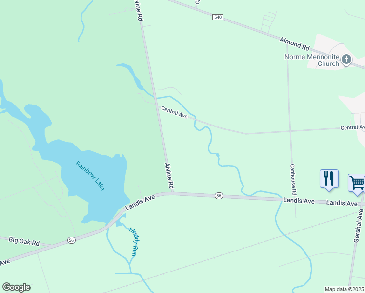 map of restaurants, bars, coffee shops, grocery stores, and more near 1132 Alvine Road in Pittsgrove Township