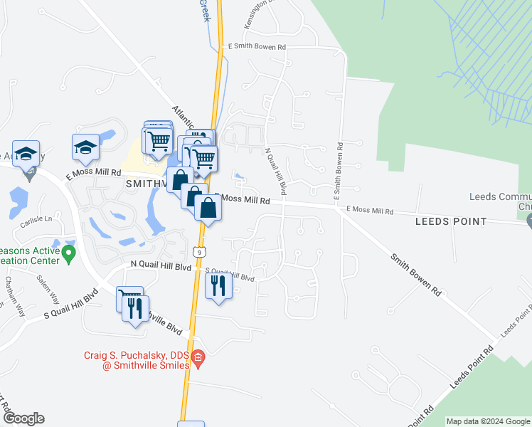 map of restaurants, bars, coffee shops, grocery stores, and more near 91 Pheasant Meadow Drive in Absecon