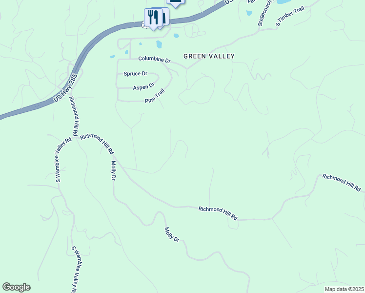 map of restaurants, bars, coffee shops, grocery stores, and more near 28376 Squirrel Lane in Conifer