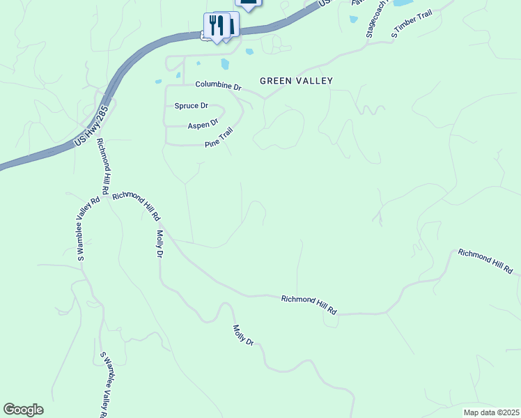 map of restaurants, bars, coffee shops, grocery stores, and more near 28376 Squirrel Lane in Conifer