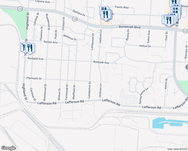 map of restaurants, bars, coffee shops, grocery stores, and more near 2002 Jackson Lane in Middletown