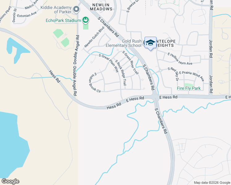 map of restaurants, bars, coffee shops, grocery stores, and more near 15786 East Indian Brook Circle in Parker