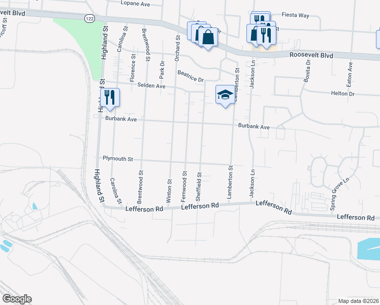 map of restaurants, bars, coffee shops, grocery stores, and more near 2017 Fernwood Street in Middletown