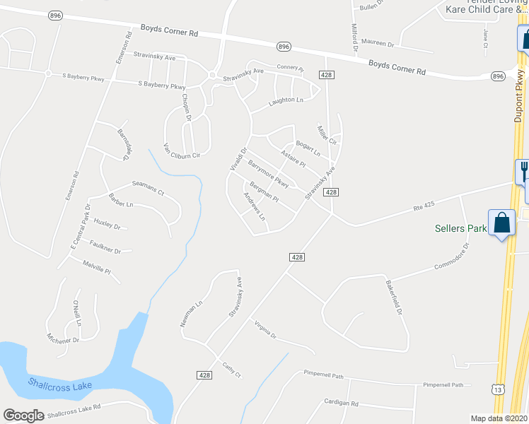 map of restaurants, bars, coffee shops, grocery stores, and more near 4821 Cruise Street in Middletown