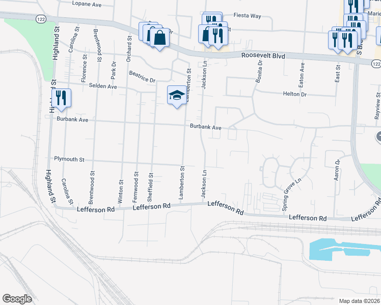 map of restaurants, bars, coffee shops, grocery stores, and more near 2002 Jackson Lane in Middletown